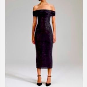 SELF-PORTRAIT Black Rhinestone Midi Dress